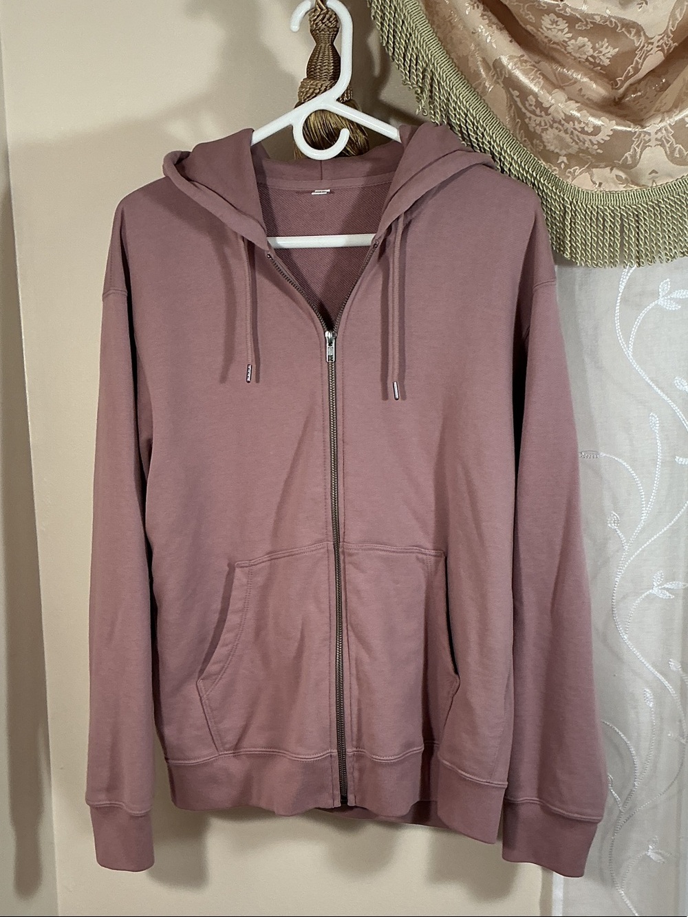 Uniqlo Women’s Full Zip-Up Hoodie in Dusty Rose Sz M Cotton Pockets Drawstring
